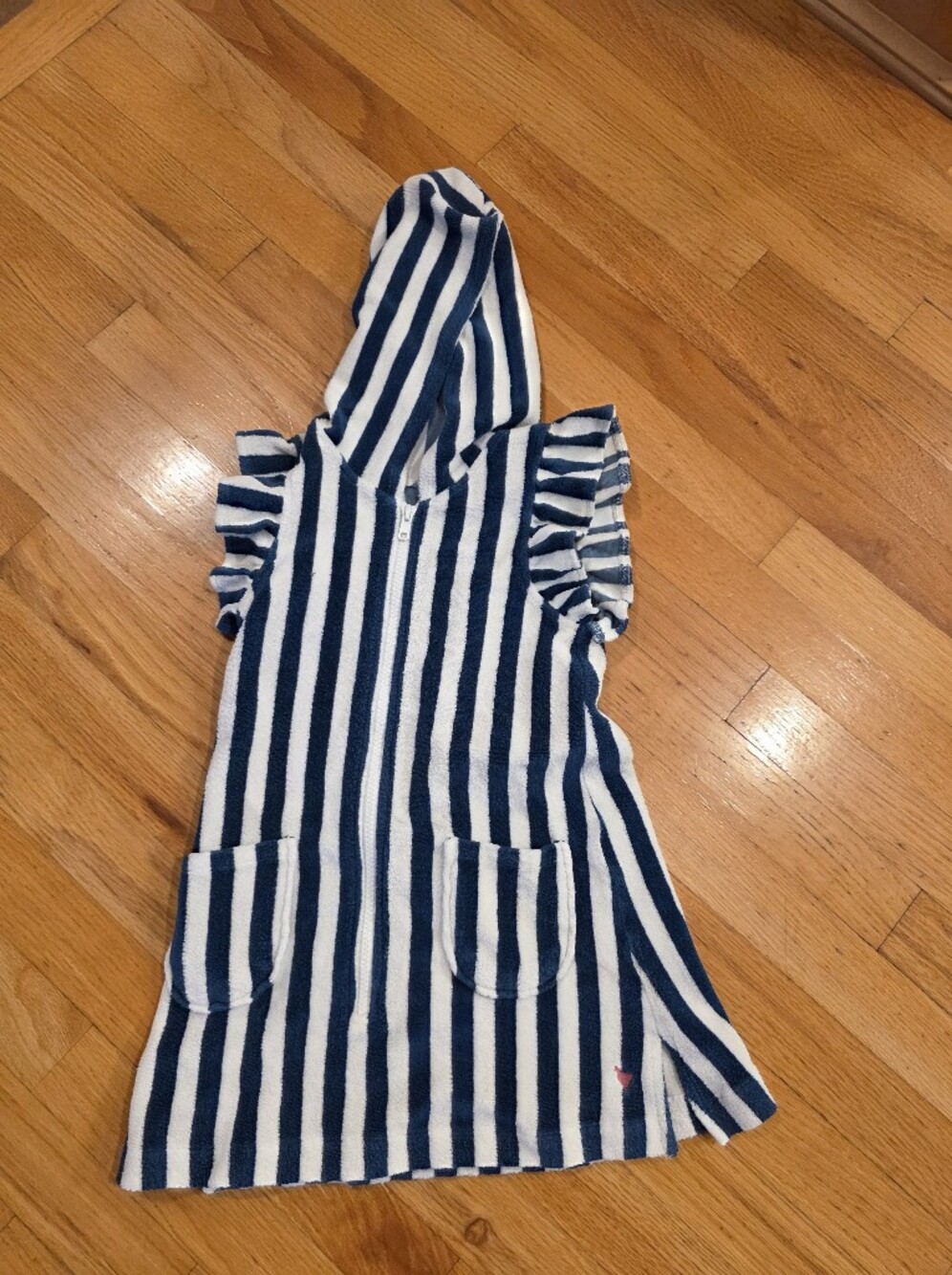 Pink Chicken Swim Striped Hooded Ruffle Cuff Terry Coverup